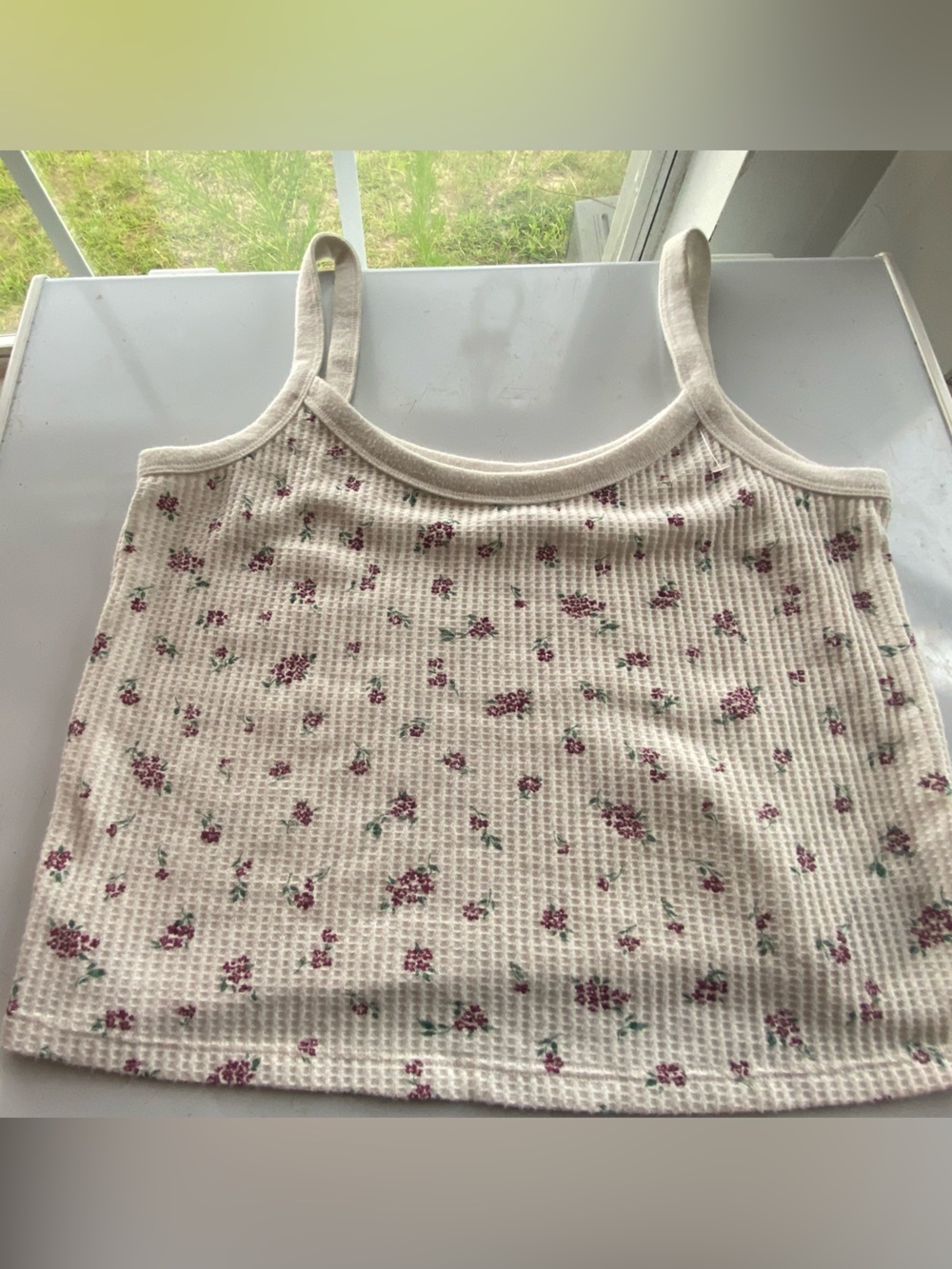 Old Navy Cream Waffle Knit Floral Cami Tank